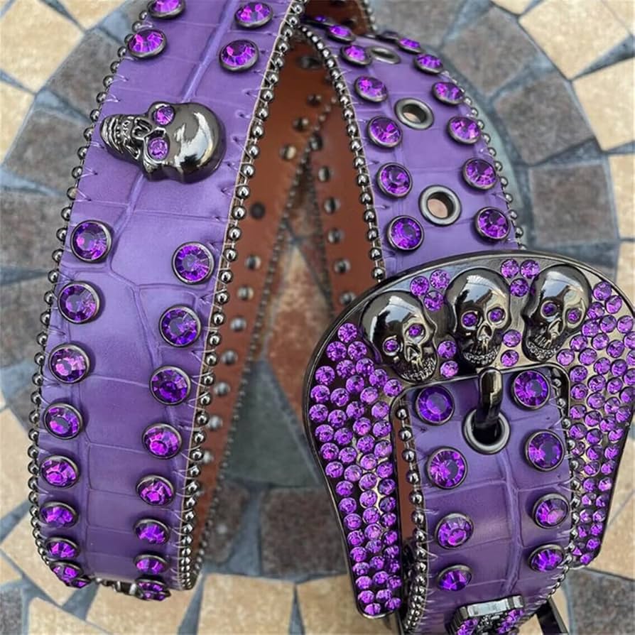 Mkjuuior Purple Crystal Studded Diamond Belt Vintage Western